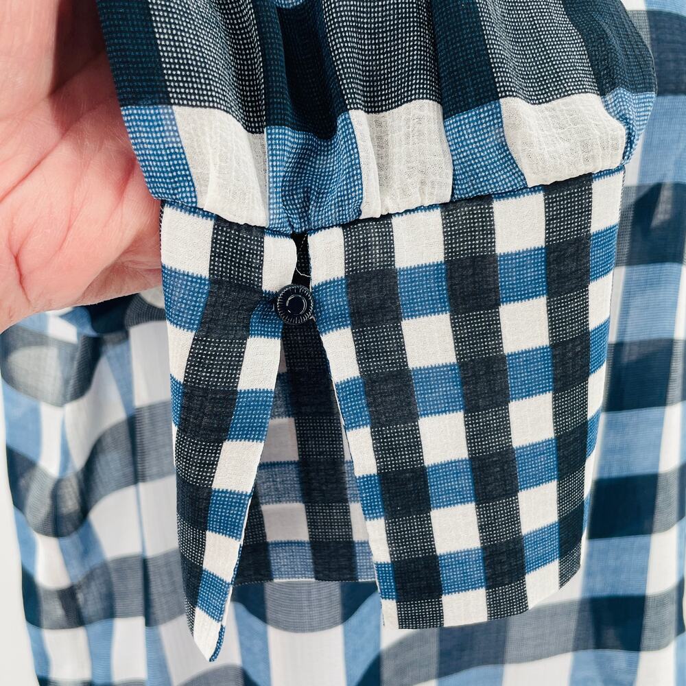 Scotch & Soda Aloha Hula Navy Blue White Sheer Checked Long Blouson Sleeve Top S - Picture 7 of 12